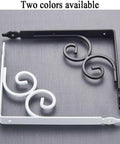 Heavy Duty Corner Brackets Four Pack L Shape Shelf Supports Rust Proof Iron Angle Braces in black and white colors.