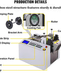 Heavy Duty Automatic Heat Shrink Tube Cutting Machine With Micro Computer Control features clamping plate, LCD, and cooling fan.
