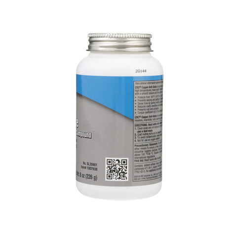 CRC Copper Anti-Seize Lubricating Compound SL35901 bottle, 8 oz, white container with blue-gray label and metal cap.
