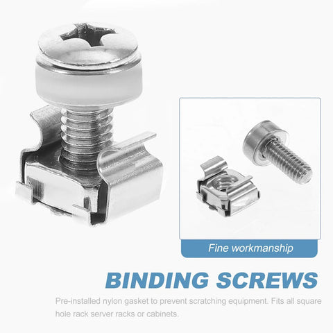 Close-up of Beefy Rack Mount Screws and Floating Cage Nuts Kit for Server Racks, M6x20mm size, showcasing design details.