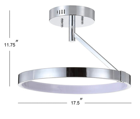 Chrome 17.5 Inch 1 Light Metal Semi Flush Mount Light With Integrated LED For Bathroom Ceiling, minimalist design