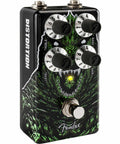 Kaiju Godzilla Distortion Pedal with active treble and bass EQ for guitar, black aluminum body, top-mounted jacks