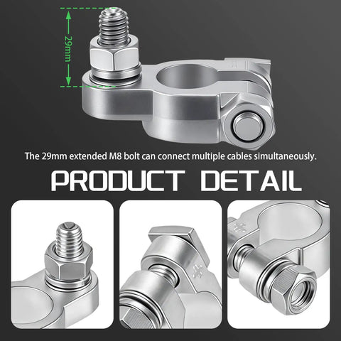Top Shelf Military Spec Battery Terminal Connectors Featuring Pure Copper Build And Rust Proof Washers Built Tough For Trucks Cars And Marine Rigs With Secure Covers, close-up of M8 bolt connector.