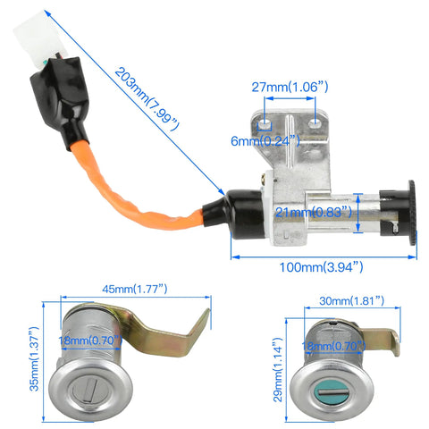 Dimensions of the Ignition Switch Key Assembly For GY6 49cc 50cc 125cc 150cc Chinese Scooters And Mopeds Replacement Parts Fits Tao Tao VIP
