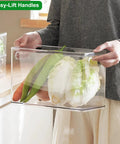 Crystal Clear Stackable Storage Drawers 9.51 Quart Large Plastic Organizer Bins With Pull Out Drawer held with vegetables inside.