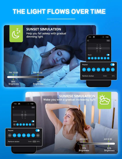 Smart RGB A19 LED Bulbs Four Pack With 2700K-6500K White Dimmable 60W Equivalent, Color Changing, Music Sync, Schedule, WiFi And Bluetooth Connectivity, Works With Alexa And Google Home, No Hub Needed