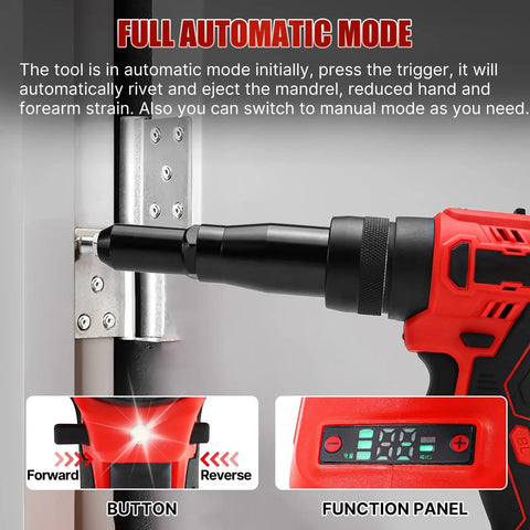 Top Tier Cordless Rivet Gun With Dual 26V Batteries And Fast Charger For Pulling Steel Aluminum Rivets On RV Boats Downspouts And Auto Repairs Automatically Setting Sizes, auto mode