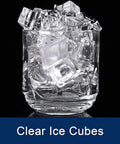 Clear ice cubes in a glass, perfect for use with the Countertop Ice Cube Maker Machine, Stainless Steel And Food Grade Abs.