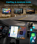 Effortless 9 Inch Wireless Apple CarPlay And Android Auto Screen For Any Vehicle showing navigation and controls on dash