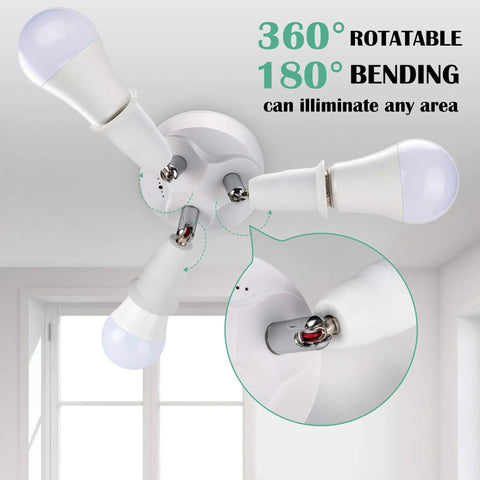 Remote Control 3 In 1 Light Socket Splitter E26 E27 Adapter for Standard LED Bulbs with 360 Degree Rotation in ceiling setup