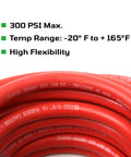 Three Eighths Inch Rubber Air Hose, Fifty Foot, High Pressure Three Hundred PSI, coiled with flexibility details
