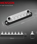 Dimensions of Battery Bus Bar Terminal Block Set With Cover 12V To 48V Positive And Negative Power Distribution Block with 7 M6 studs.