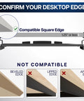 Image showing compatibility guide for Large Under Desk Keyboard And Mouse Tray With Smooth Slider Rail System, Heavy Duty Quick Grip Clamp.