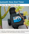 Bluetooth Hose End Timer With Smart Control for Wireless Irrigation, shown on a garden tap near plants.