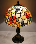 Pink Tiffany Style Table Lamp With Butterfly Stained Glass Shade, 12x12x18 Inches, Bedside Desk Light, Antique Green Base, S275 Series