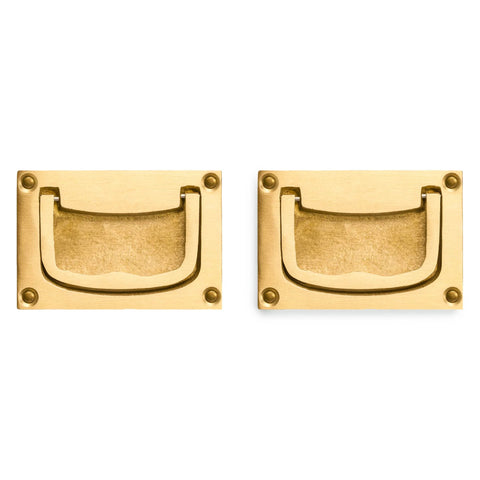 Inlaid Flush Brass Cabinet Handles Set Of 2, Overall 2.83 W X 1.89 H X 0.31 D Inches, Handle 2.09 W X 1.38 H X 0.24 D Inches, Includes 0.8 Inch Nails For Easy Mounting, Ideal For Drawers And Cabinets