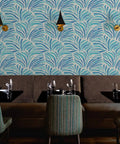Modern Animal Print Vinyl Wallpaper Delivers Slick Leather Texture And Tough As Nails Durability For Busy Commercial Spaces And Gets Custom Printed For Your Walls in a restaurant setting.