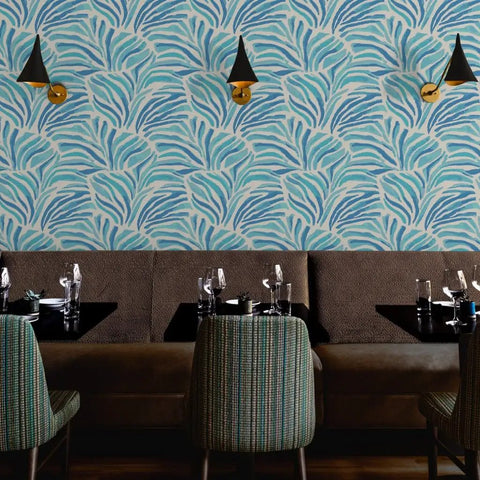 Modern Animal Print Vinyl Wallpaper Delivers Slick Leather Texture And Tough As Nails Durability For Busy Commercial Spaces And Gets Custom Printed For Your Walls in a restaurant setting.