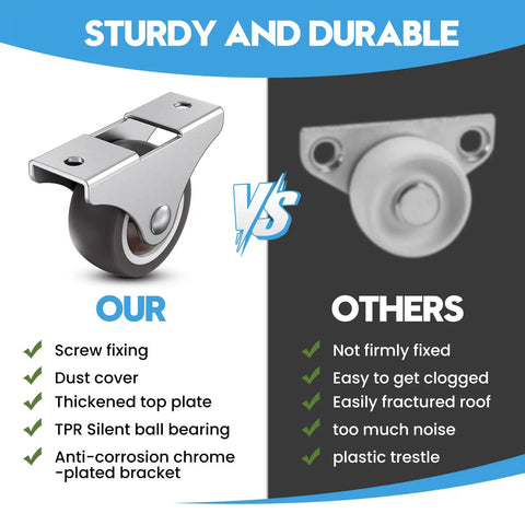 1.5 Inch Fixed Caster Wheels Low Profile TPR Rubber Casters For Furniture Drawers Storage Boxes Includes Silver Hardware comparison image