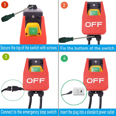 Emergency Stop Cover Switch Power Extension Cable 110V 120V Single Phase On Off Switch installation steps for tools.