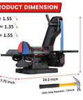 Dual Speed 1 Inch By 42 Inch Belt Disc Sander Combo With Large Work Table Direct Drive Brushless Motor 1750 And 3450 RPM Professional Benchtop Sander For Metalworking And Knife Sharpening Maintenance Free For DIY Pros with dimensions and hammer for scale