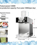 Heavy Duty Electric Ice Shaver Machine Crushing Blocks For Fluffy Snowflake Ice With Smart Air Cooling Setup Made For Food Trucks Milk Tea Shops And Patio Hangouts 750W Heavy Hitter with stainless steel drum and ice production specs.