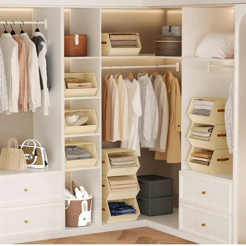 Stackable Closet Organizers And Storage Bins With Open Front Design Steel Frame And Fabric Baskets Collapsible Drawers For Wardrobe