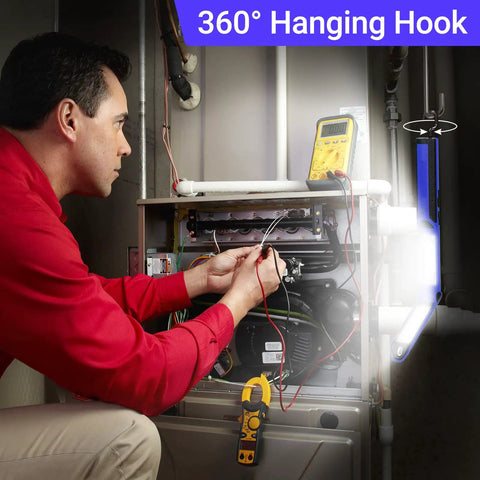 Technician using Rechargeable LED Work Light 1500 Lumens Portable Magnetic Work Light With 180 Degree Rotating Head for repairs