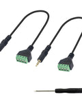 3.5Mm Audio Terminal Block 1/8 Inch TRRS Screw Connector with two cables for DIY audio projects and headphone extensions.