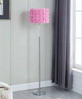 Roses In Bloom Pink Drum Shade Floor Lamp, 63 Inch Acrylic And Metal Modern Glam Piece With 80 Pink Roses in living room