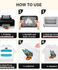 Step-by-step guide for using DTF Transfer Film A4 100 Sheets Double Sided Matte Premium DTF Paper For Dark Fabrics And Color T Shirts.