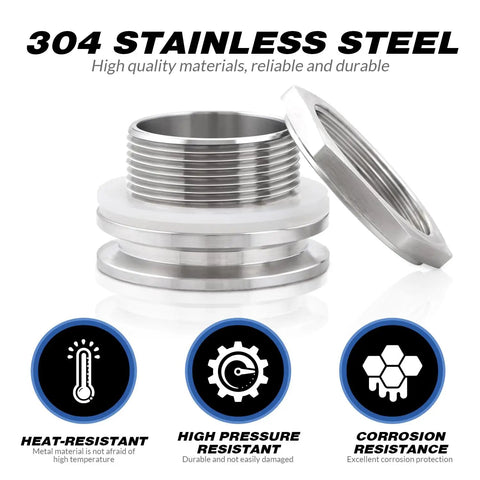 304 stainless steel 2 Inch Tri Clamp Bulkhead Fittings Weldless Bulkhead For Kettles with heat, pressure, corrosion resistance
