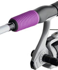 Close-up of Gel-Tech grip on Jellyfish Spinning Reel And Fishing Rod Combo In Purple 5 Foot 6 Inch Medium Two Piece Glass Rod.