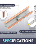 Non Insulated Butt Connectors BN1.25 Kit, 120 Pieces For 16 To 22 AWG Wire, Copper 0.8mm Thickness, Durable Crimp Terminals, Handy Automotive Electrical Connectors. close-up of tinned copper barrel