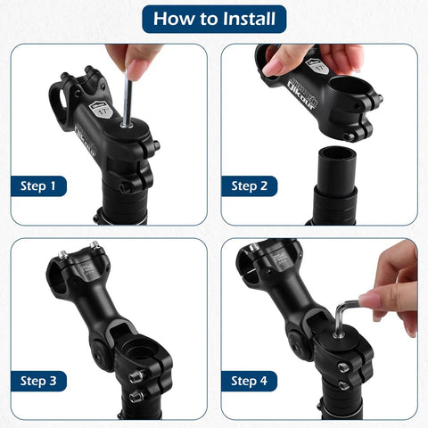Installation steps for Adjustable Bike Stem For 31.8Mm Handlebar And 28.6Mm Steerer Extender Riser, 0 To 60 Degree Tilt.