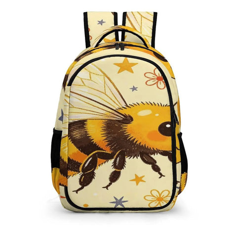 Dope Starry Floral Patriot Bee Print Backpack for unisex use, large capacity, durable polyester, smooth zipper.