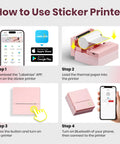 How to use PM290C Portable Mini Sticker Printer Inkless Bluetooth Maker with phone app, thermal paper, and Bluetooth connection.