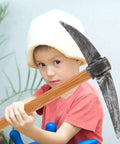 Child holding Two Piece Foam Pickaxe Prop Set For Dwarf Gnome Cosplay And Christmas Party Decor Lightweight Decorative Tools