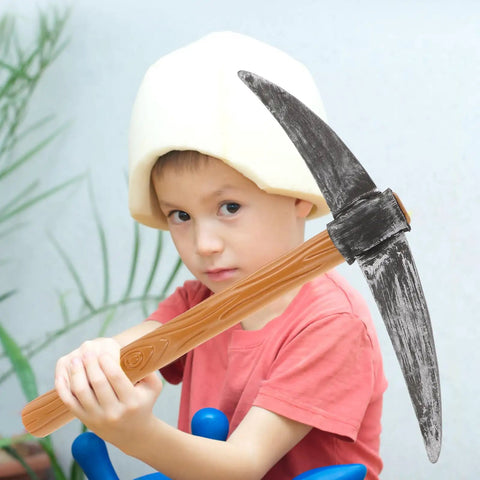Child holding Two Piece Foam Pickaxe Prop Set For Dwarf Gnome Cosplay And Christmas Party Decor Lightweight Decorative Tools