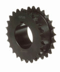 Heavy Duty Steel Roller Chain Sprocket Split Taper Bushed Design Rock Solid 24 Tooth 40 Pitch view showing black steel construction