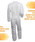 Back view of A40 Liquid And Particle Protection Coveralls with open wrists and ankles, 3XL, in white, rear perspective.