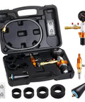 Universal Radiator Vacuum Refill Kit With Precision Gauge And Steel Tool Chest displayed in case with hose and adapters.