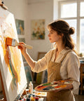 Artist using Stain Applicator Set With Nylon Bristle Filaments for painting on canvas in art studio