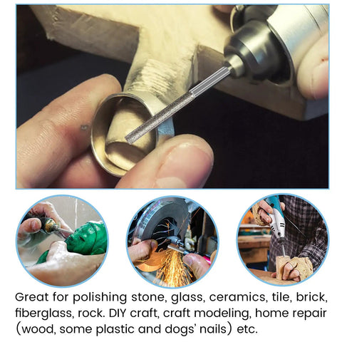 Diamond Burr Set For Carving And Engraving, Pro Grade 8 Piece Long Shank Diamond Grinding Bits in use on wood surface