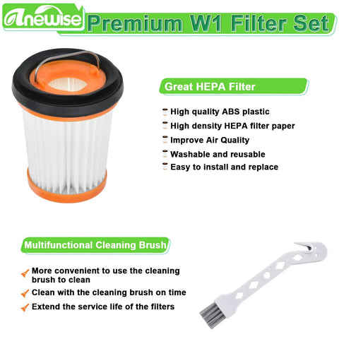 Must Have Replacement Filter Kit For Shark Wandvac ION W1 S87 Cordless Handheld Vacuum Models WV200 WV200C WV201 WV205 WV220 WV221 WV250 WV251 6 Pack Filters Part XHFWV200 showing premium HEPA filter and cleaning brush