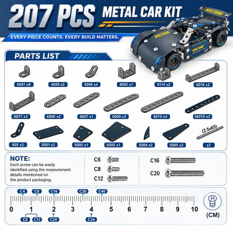 207 pieces of Metal Racing Car Kit With 207 Pieces And Real Tools For A Hands On STEM Build Your Own Race Car For Boys 8 12 Teens