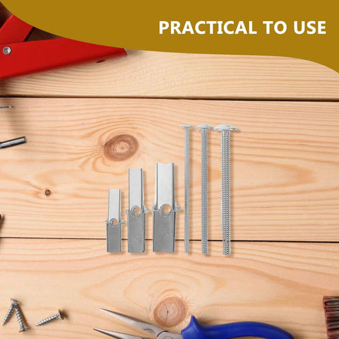 24 Piece Drywall Toggle Anchors And Screws Kit carbon steel toggle anchors and screws on wooden surface