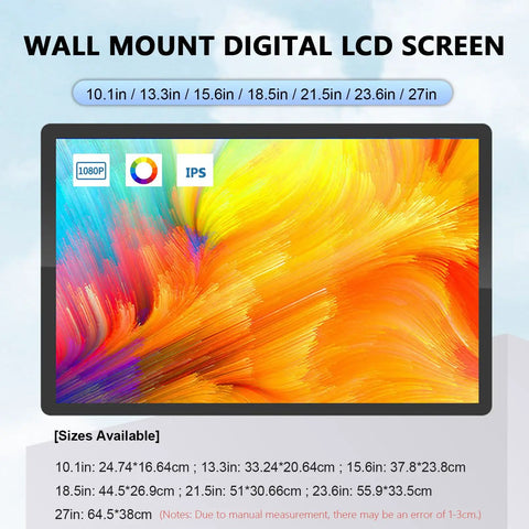 Killer Visuals 23.6 Inch 1080P Ips Digital Signage Display Wall Mount Advertising Monitor showcase with vibrant colors and size options.