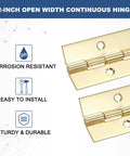 Top Shelf 10 Inch Gold Piano Hinge Pack Heavy Duty 304 Stainless Steel Continuous Hinges With Pre Drilled Holes For Wood Cabinets Gates Boat Hardware Built Like A Tank With Killer Durability And Zero Fuss, featuring 1.2-inch width.