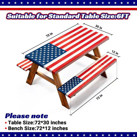 All American Patriotic Picnic Table Cover Set With Bench Covers American Flag Waterproof Windproof Fitted Tablecloth Elastic 72x30 Inch Table Cover For 4th Of July And 250th Anniversary Outdoor Camping Memorial Day Decor